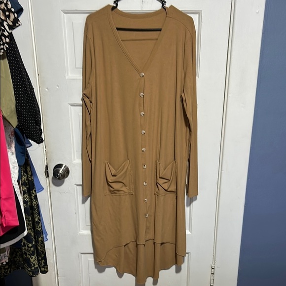 Tan Button-Down Long Sleeve Dress - Picture 1 of 5